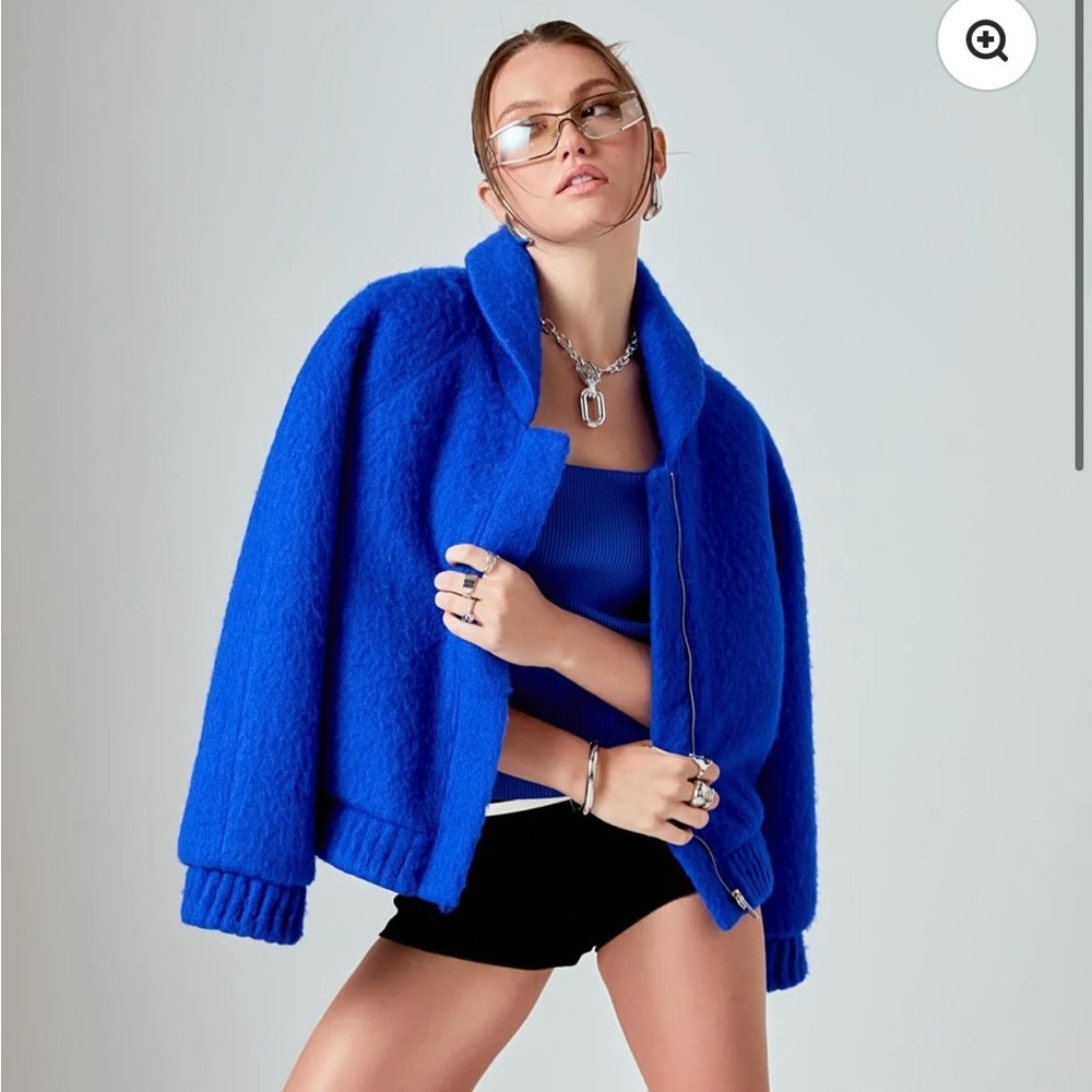 Grey Lab Blue Felt Bomber Jacket